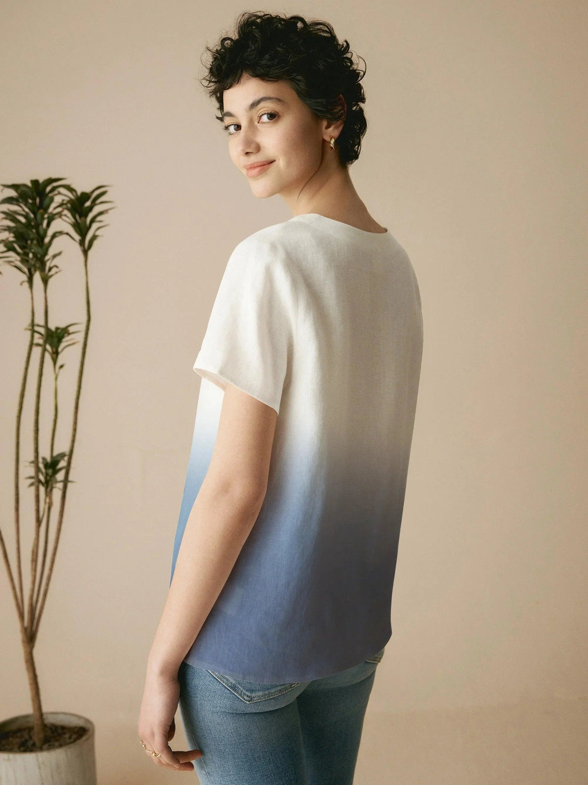 100% Linen Easy Popover V-Neck Boxy Top - TOPS-Linen Blouses