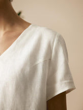 100% Linen Easy Popover V-Neck Boxy Top - TOPS-Linen Blouses