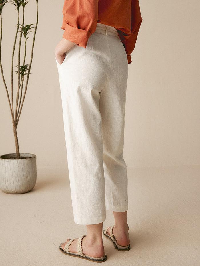 Linen Tailored Cropped Trousers - BOTTOMS-Linen Pants