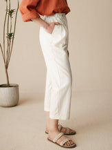 Linen Tailored Cropped Trousers - BOTTOMS-Linen Pants