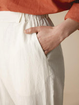 Linen Tailored Cropped Trousers - BOTTOMS-Linen Pants