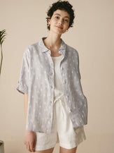 Linen Polka Dots Oversized Shirt - Gray / S - TOPS-Linen Button Down Shirts
