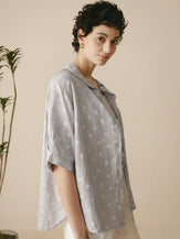 Linen Polka Dots Oversized Shirt - TOPS-Linen Button Down Shirts