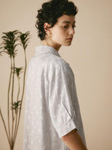 Linen Polka Dots Oversized Shirt - TOPS-Linen Button Down Shirts