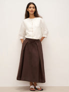 100% Linen Tie-Waist Wrapped A-Line Skirt EMILIE—Two-Way Wear - BOTTOMS-Linen Skirts