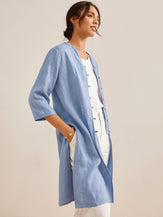 100% Linen Hand Button Long Top DILLON - TOPS-Linen Down Shirts