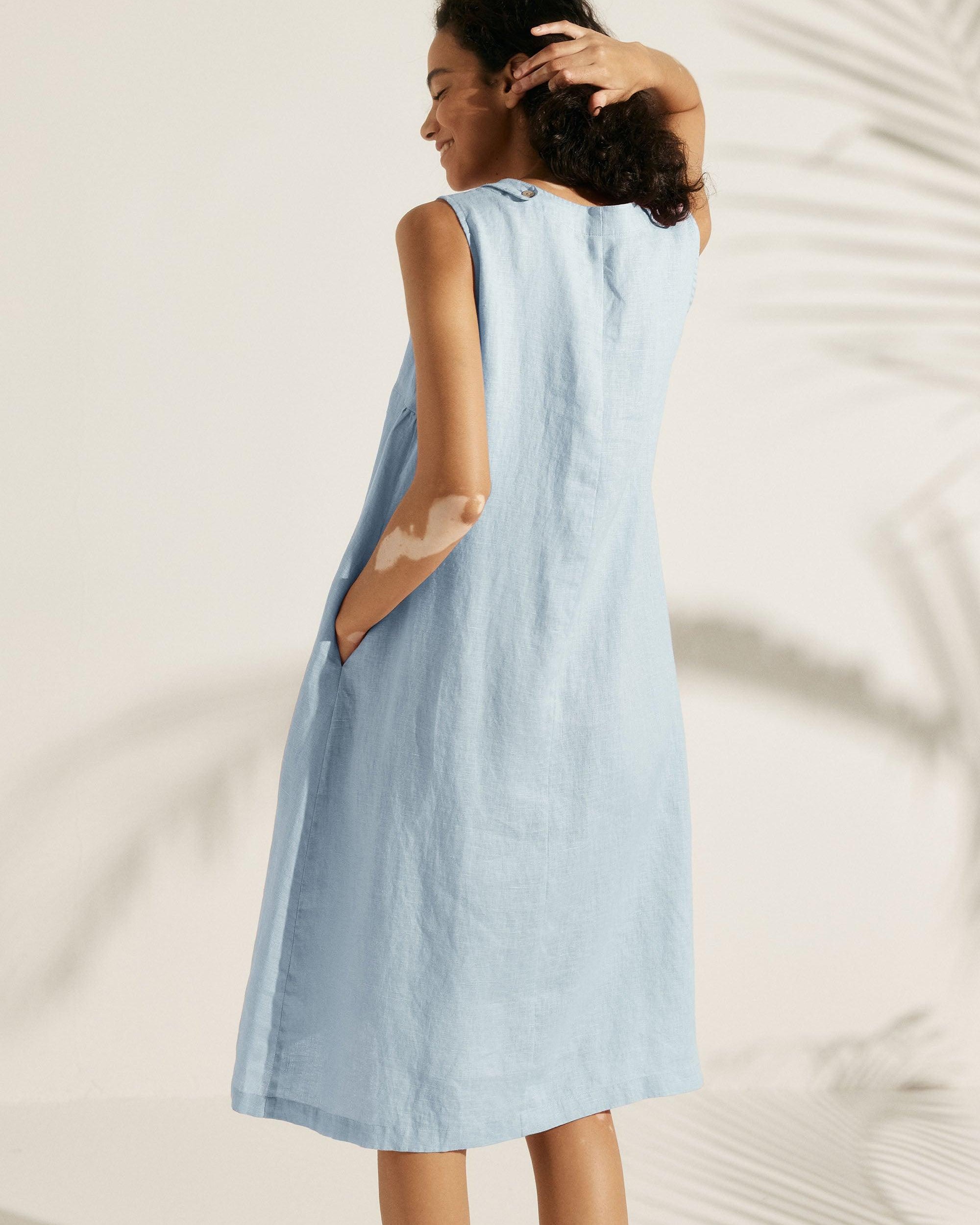 100% Linen Lightweight Sleeveless Dress SIENNA - DRESSES-Linen Midi