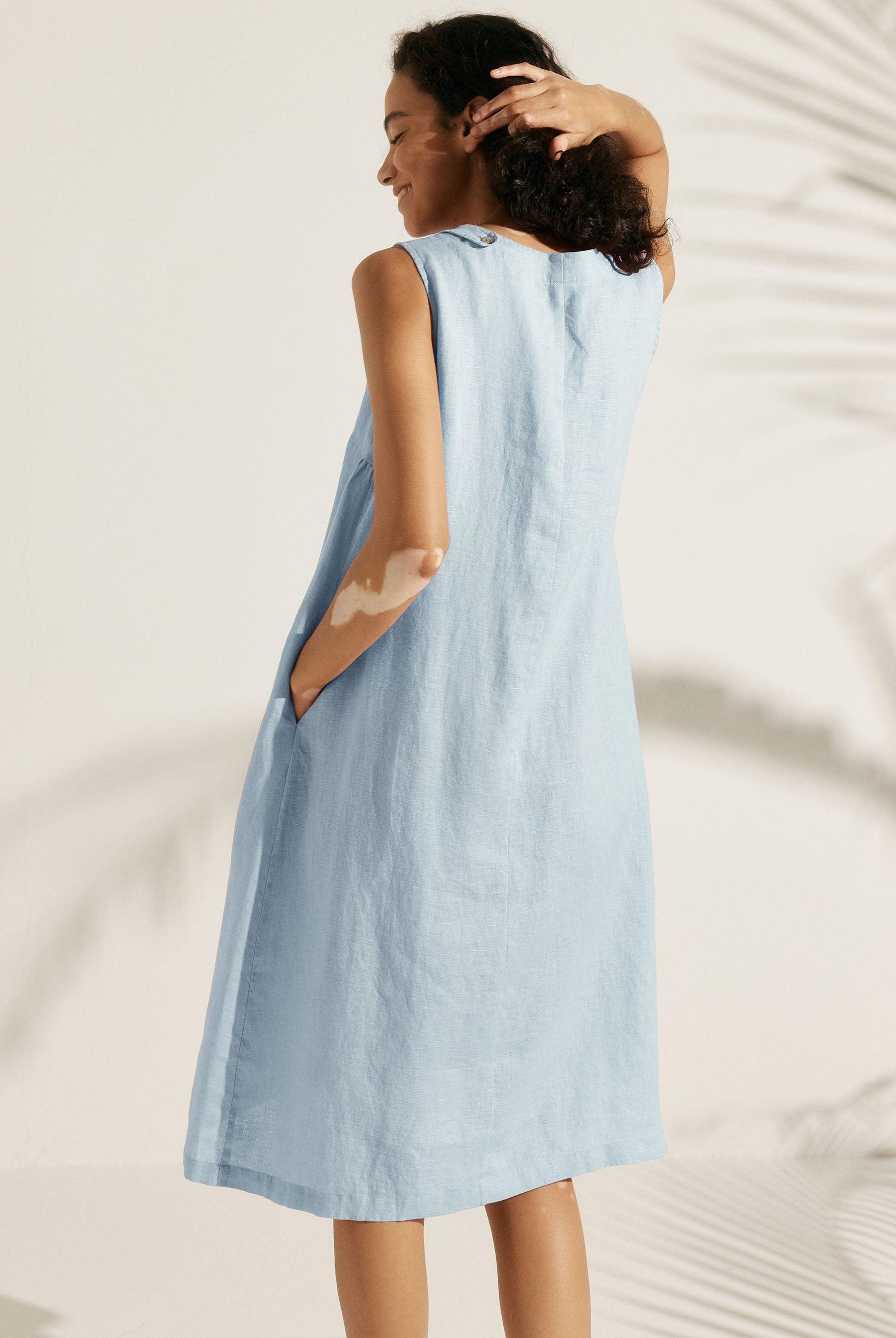 100% Linen Lightweight Sleeveless Dress SIENNA - DRESSES-Linen Midi