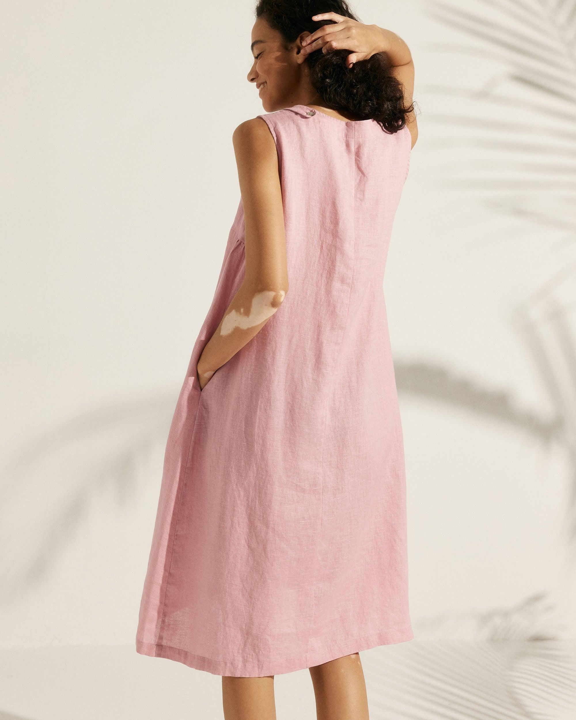 100% Linen Lightweight Sleeveless Dress SIENNA - DRESSES-Linen Midi