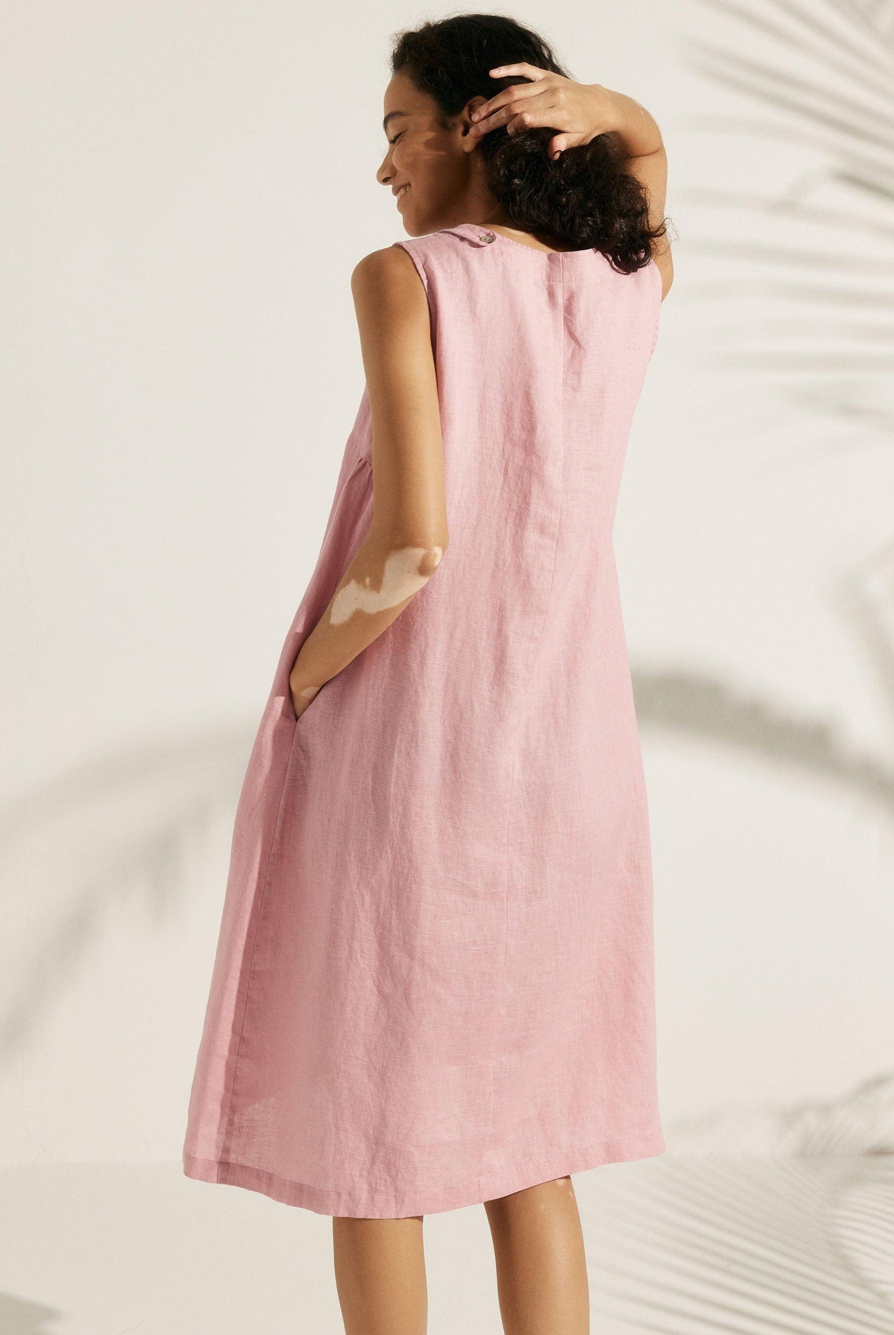 100% Linen Lightweight Sleeveless Dress SIENNA - DRESSES-Linen Midi