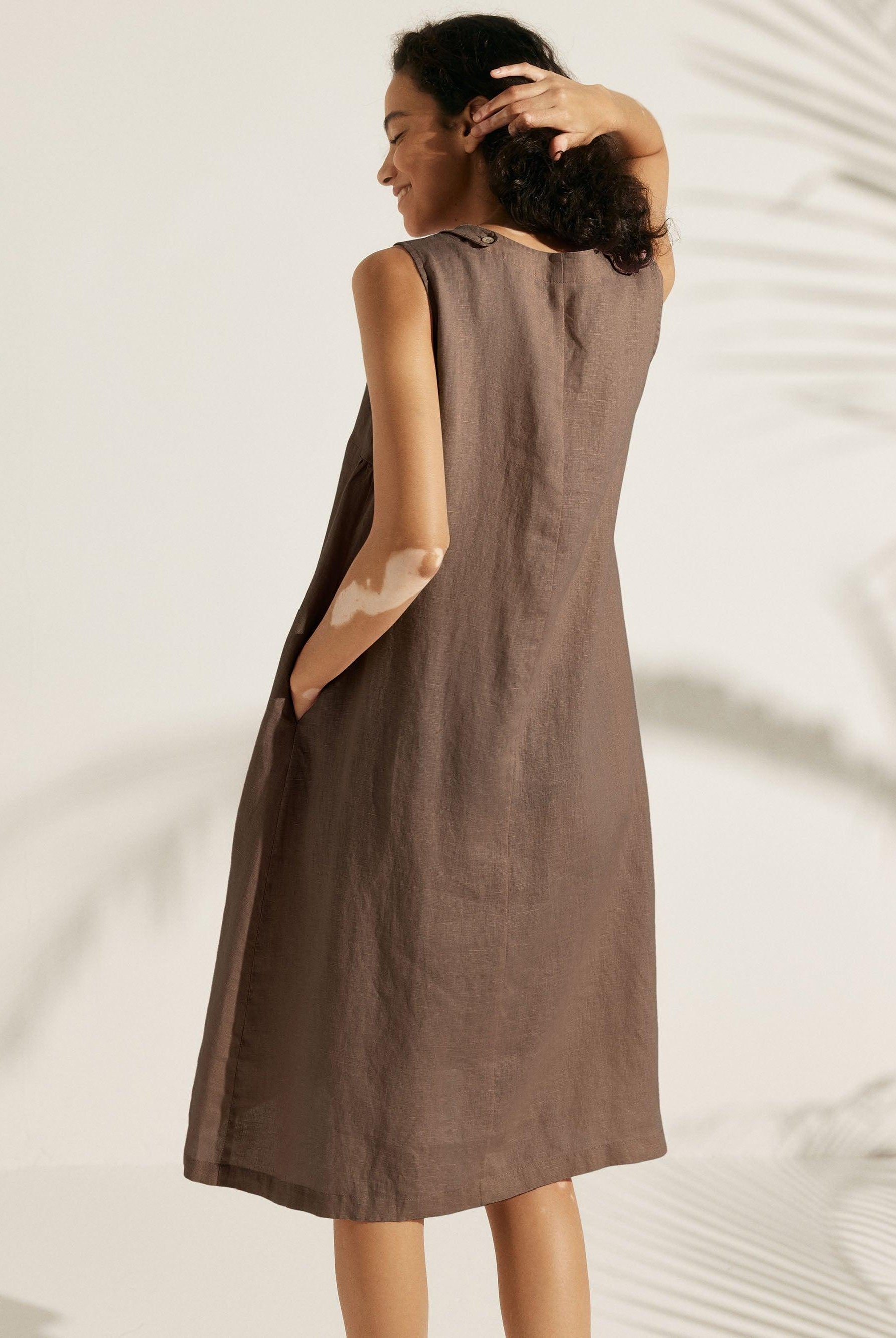 100% Linen Lightweight Sleeveless Dress SIENNA - DRESSES-Linen Midi