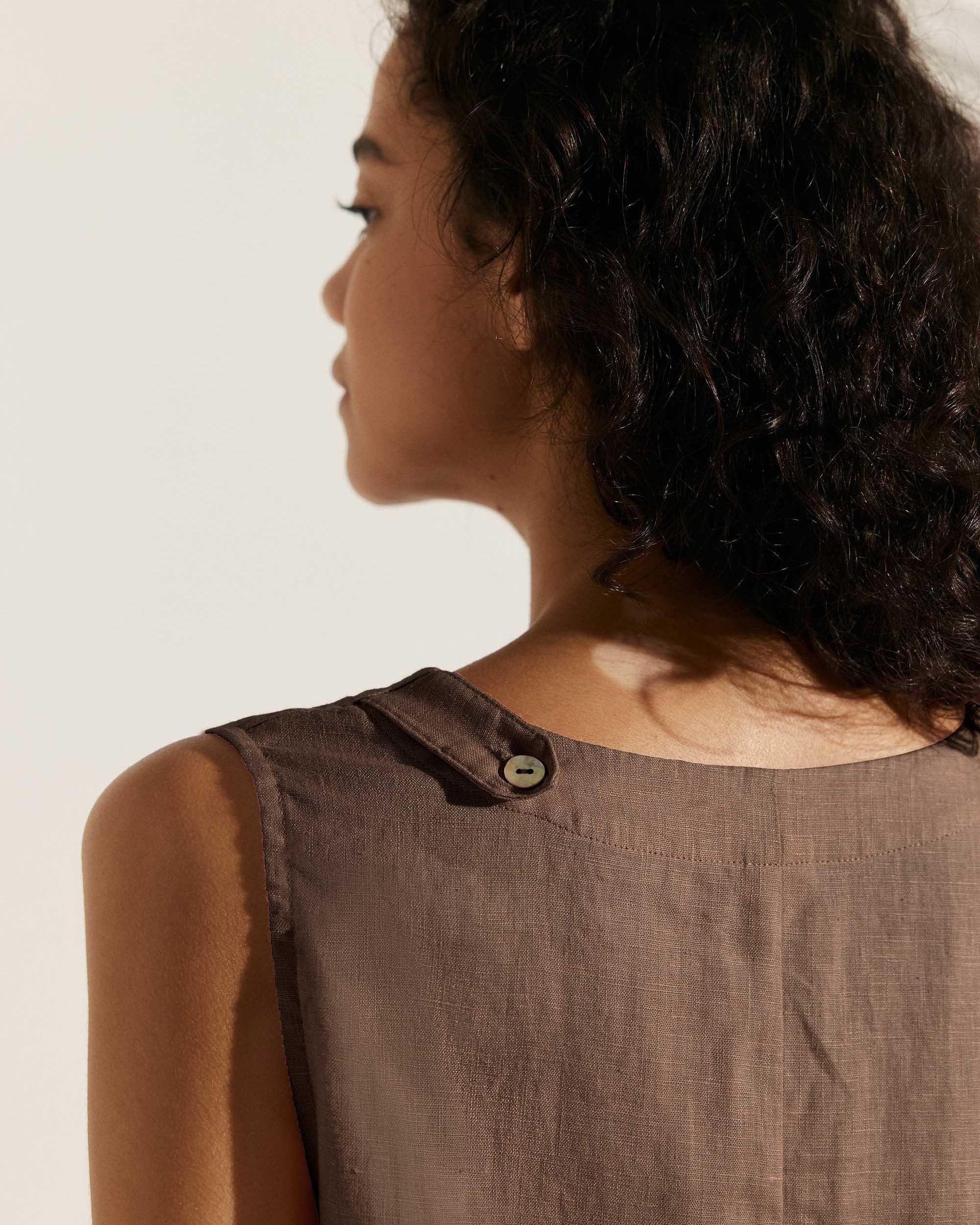 100% Linen Lightweight Sleeveless Dress SIENNA - DRESSES-Linen Midi