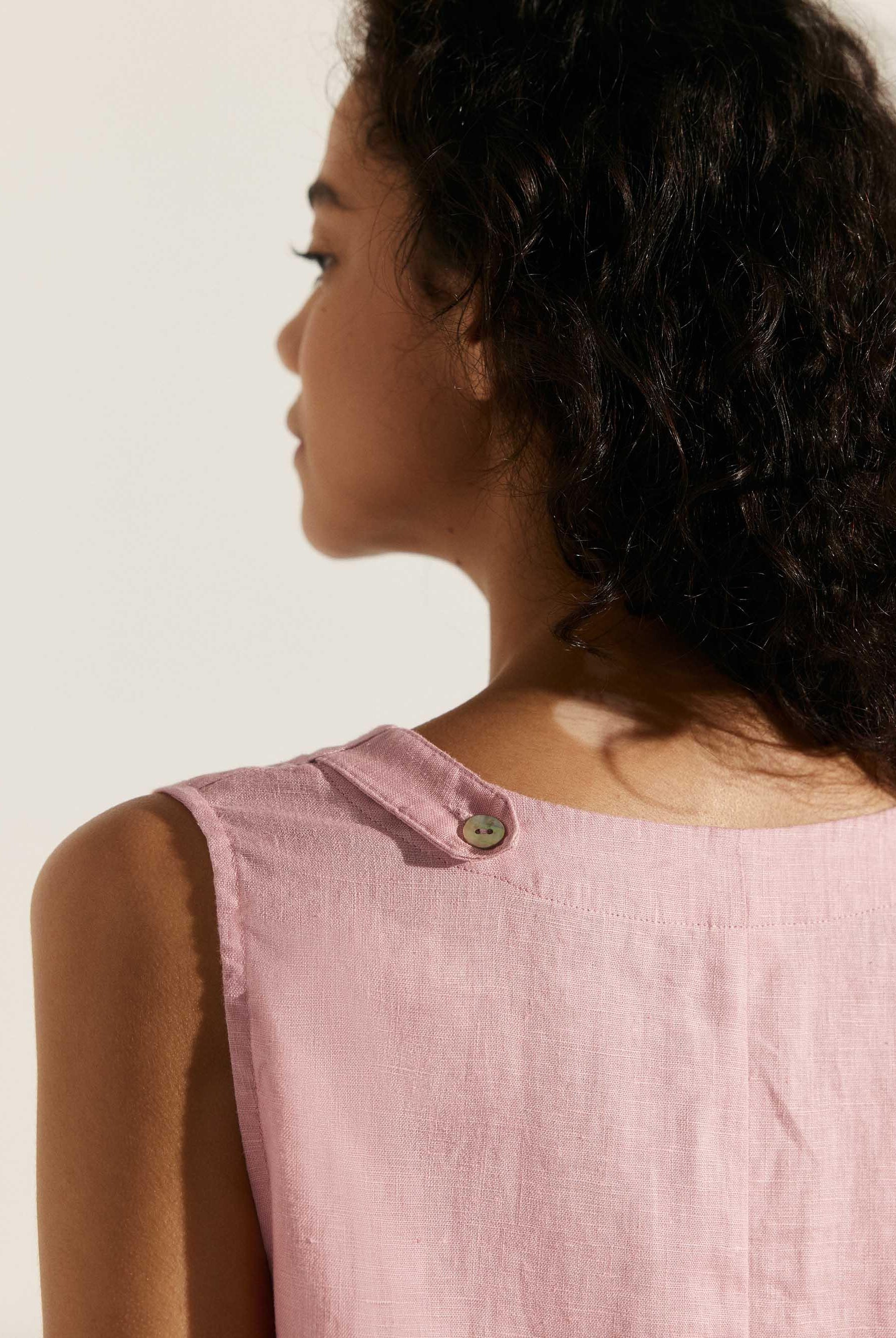 100% Linen Lightweight Sleeveless Dress SIENNA - DRESSES-Linen Midi