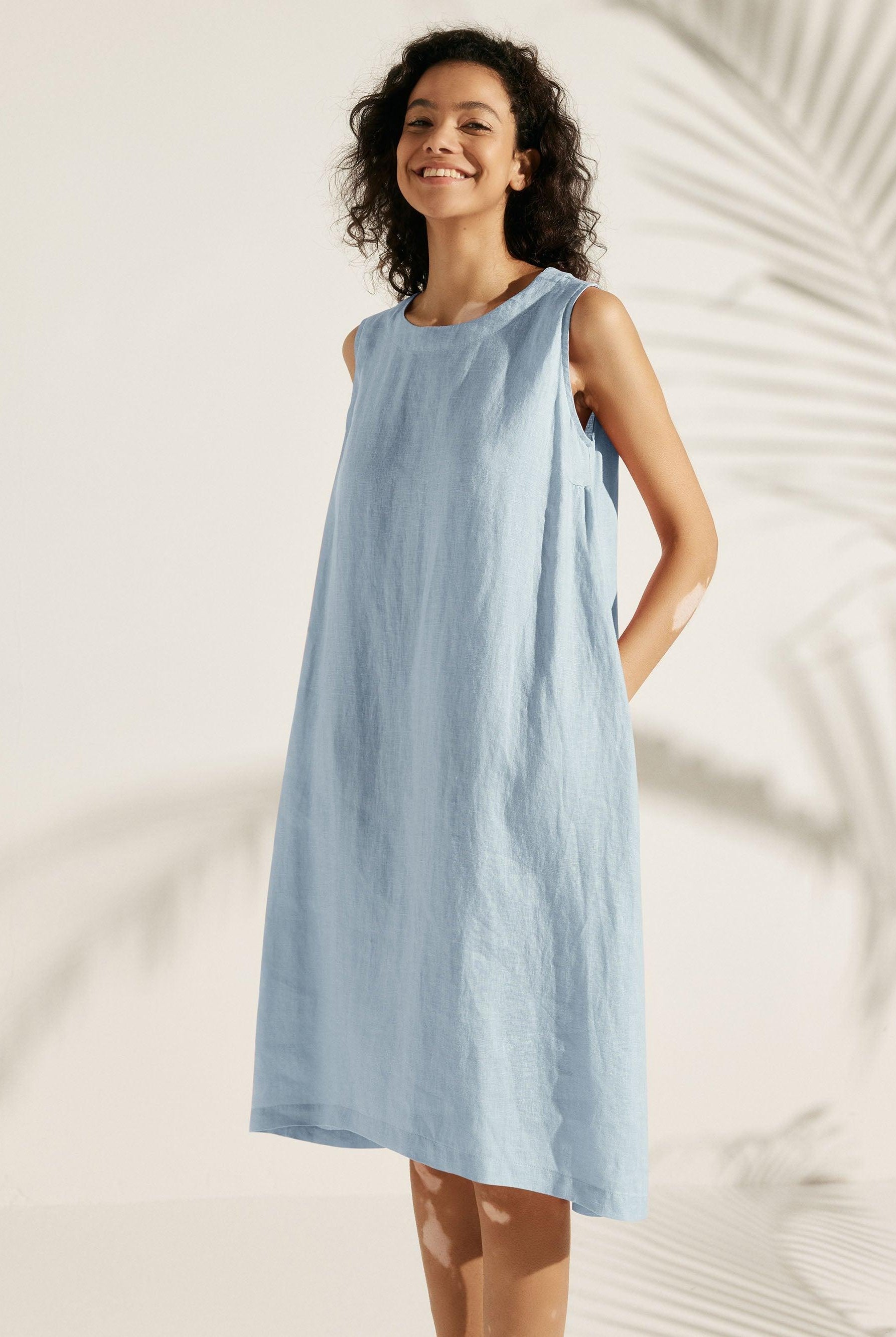 100% Linen Lightweight Sleeveless Dress SIENNA - DRESSES-Linen Midi