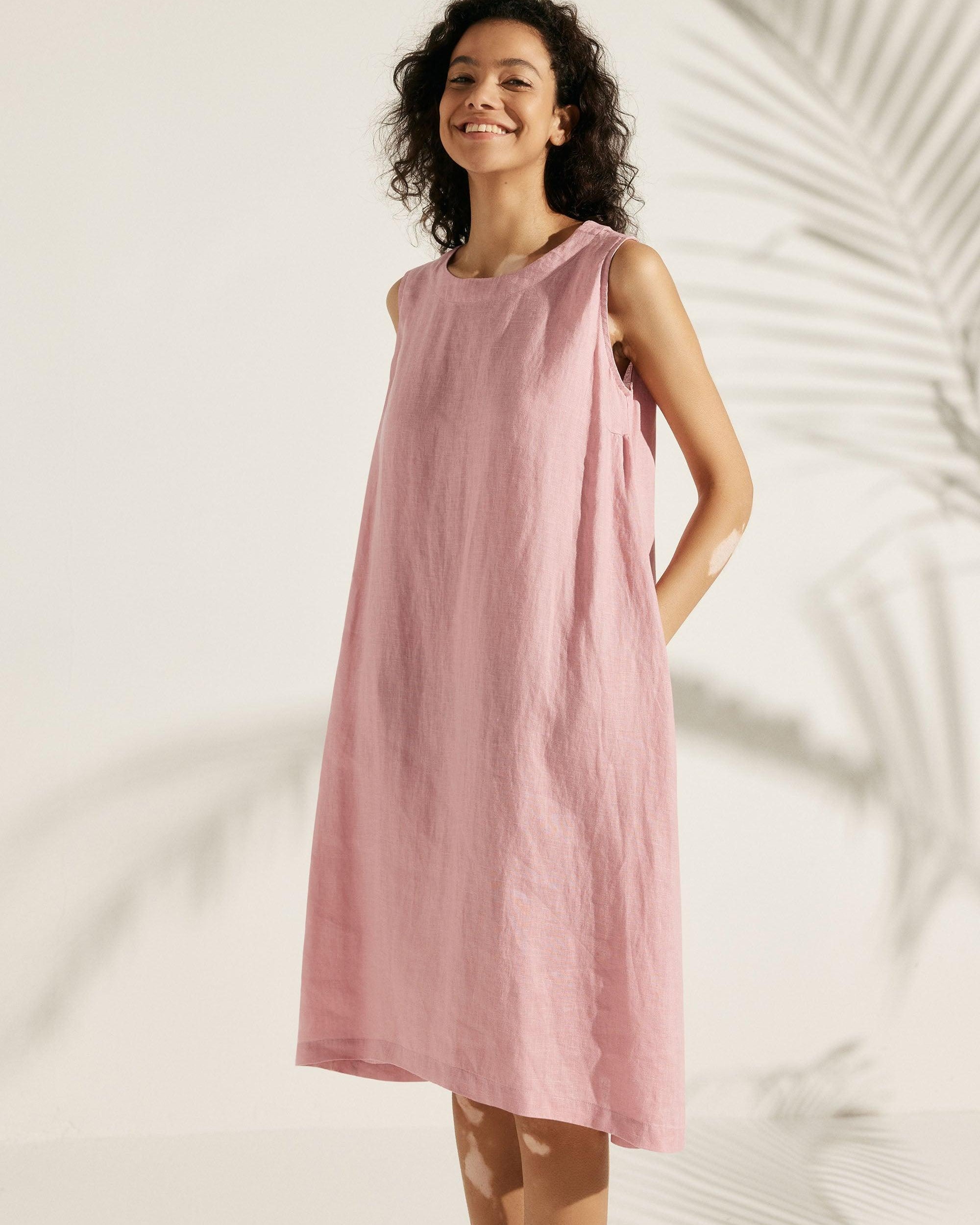 100% Linen Lightweight Sleeveless Dress SIENNA - DRESSES-Linen Midi