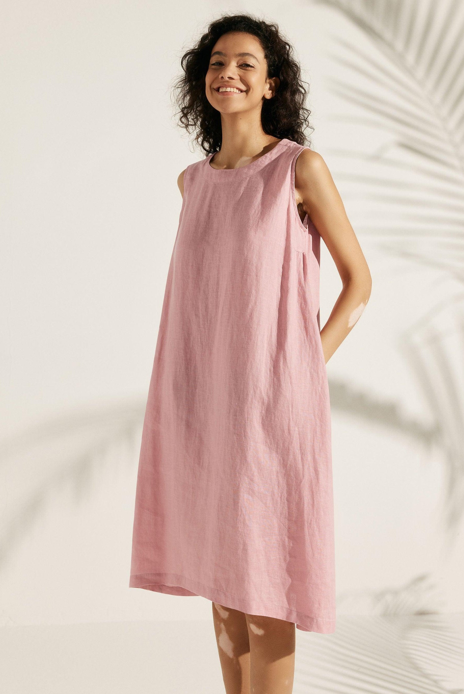 100% Linen Lightweight Sleeveless Dress SIENNA - DRESSES-Linen Midi