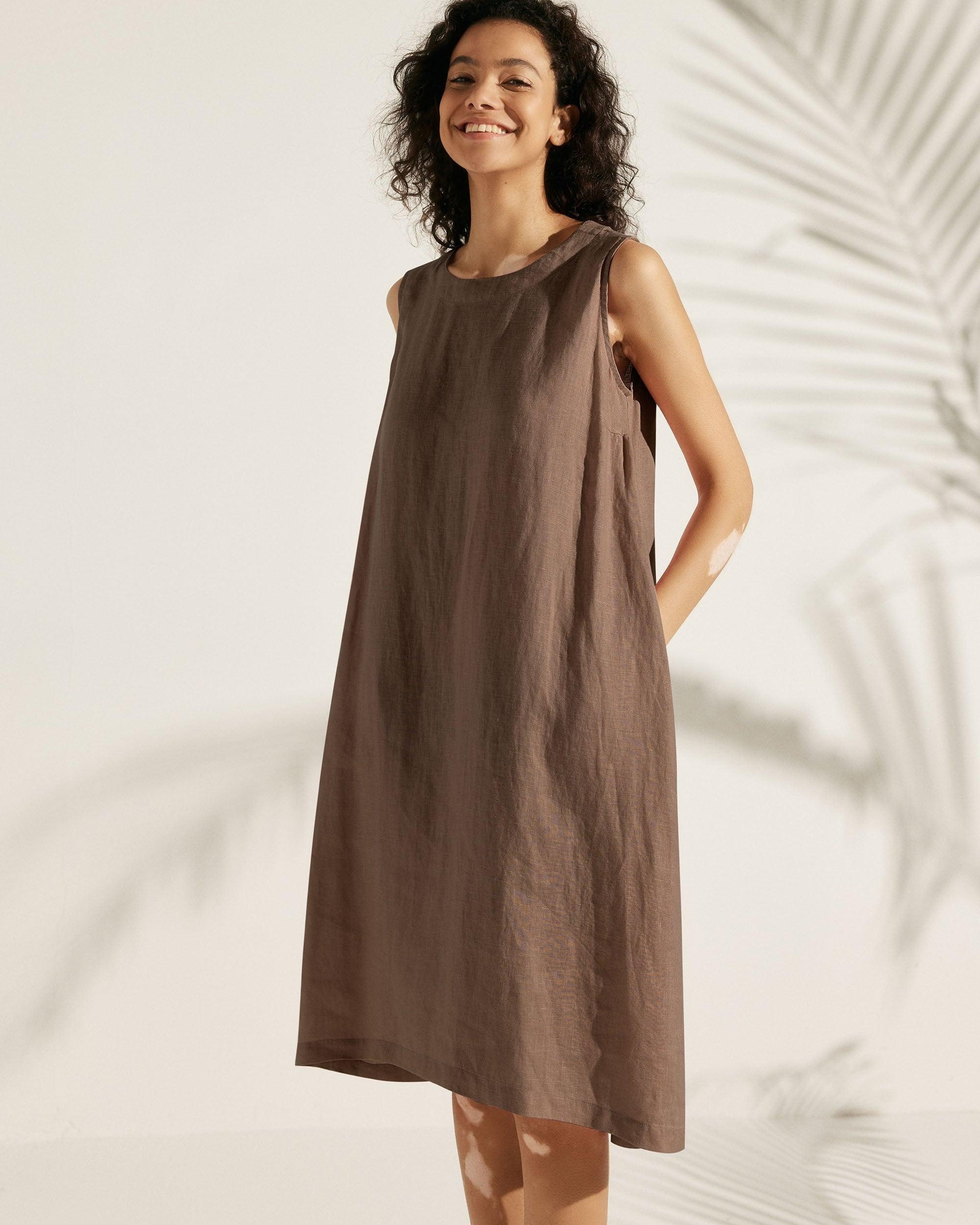 100% Linen Lightweight Sleeveless Dress SIENNA - DRESSES-Linen Midi