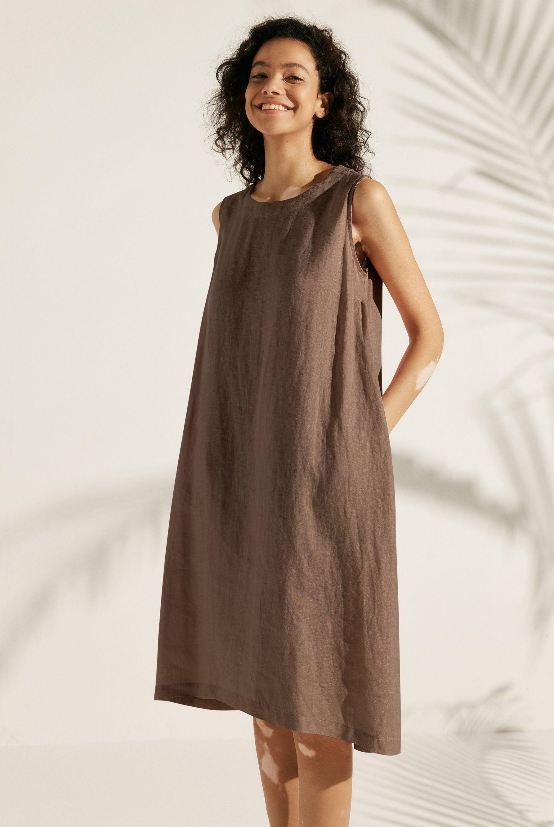 100% Linen Lightweight Sleeveless Dress SIENNA - DRESSES-Linen Midi