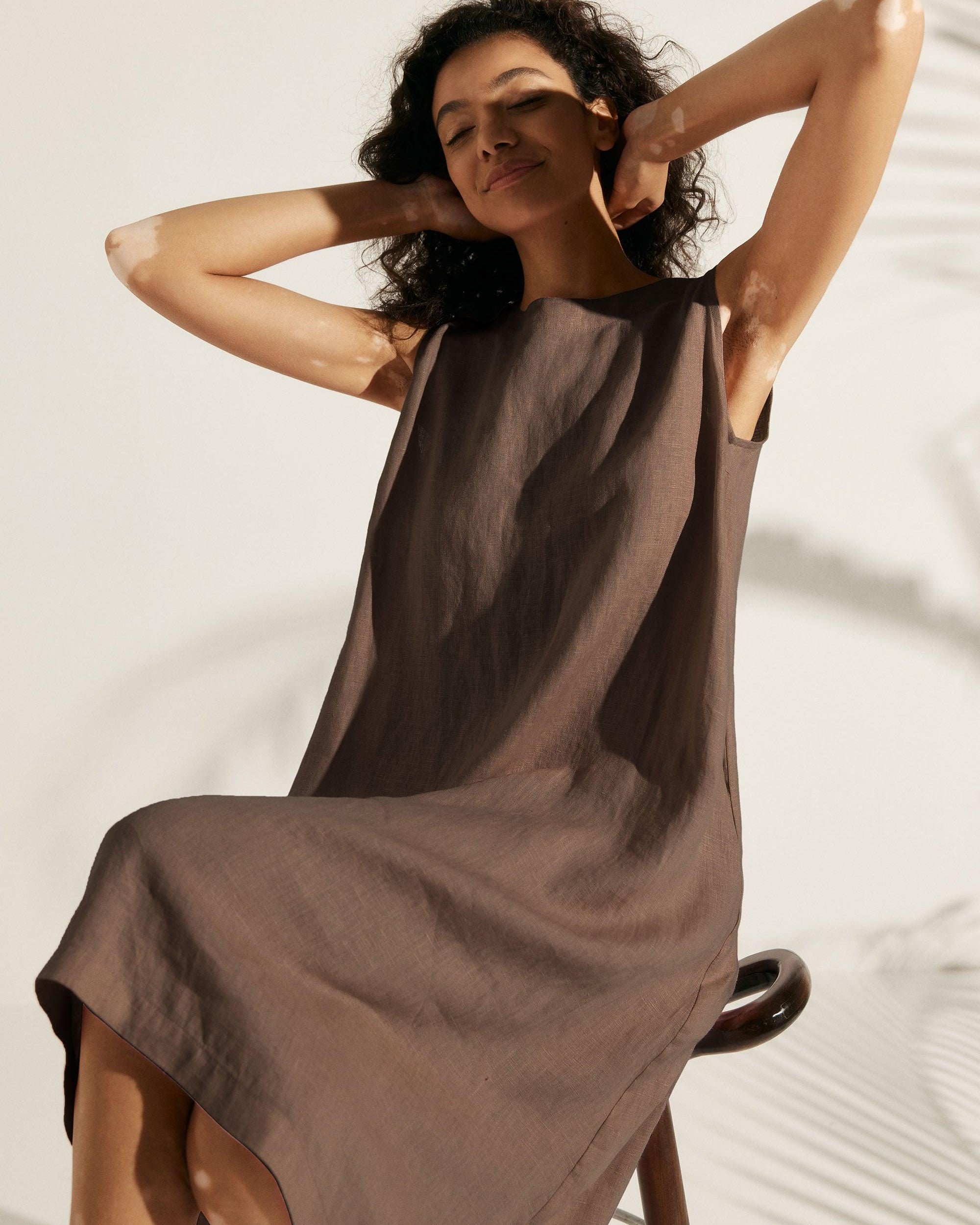 100% Linen Lightweight Sleeveless Dress SIENNA - DRESSES-Linen Midi
