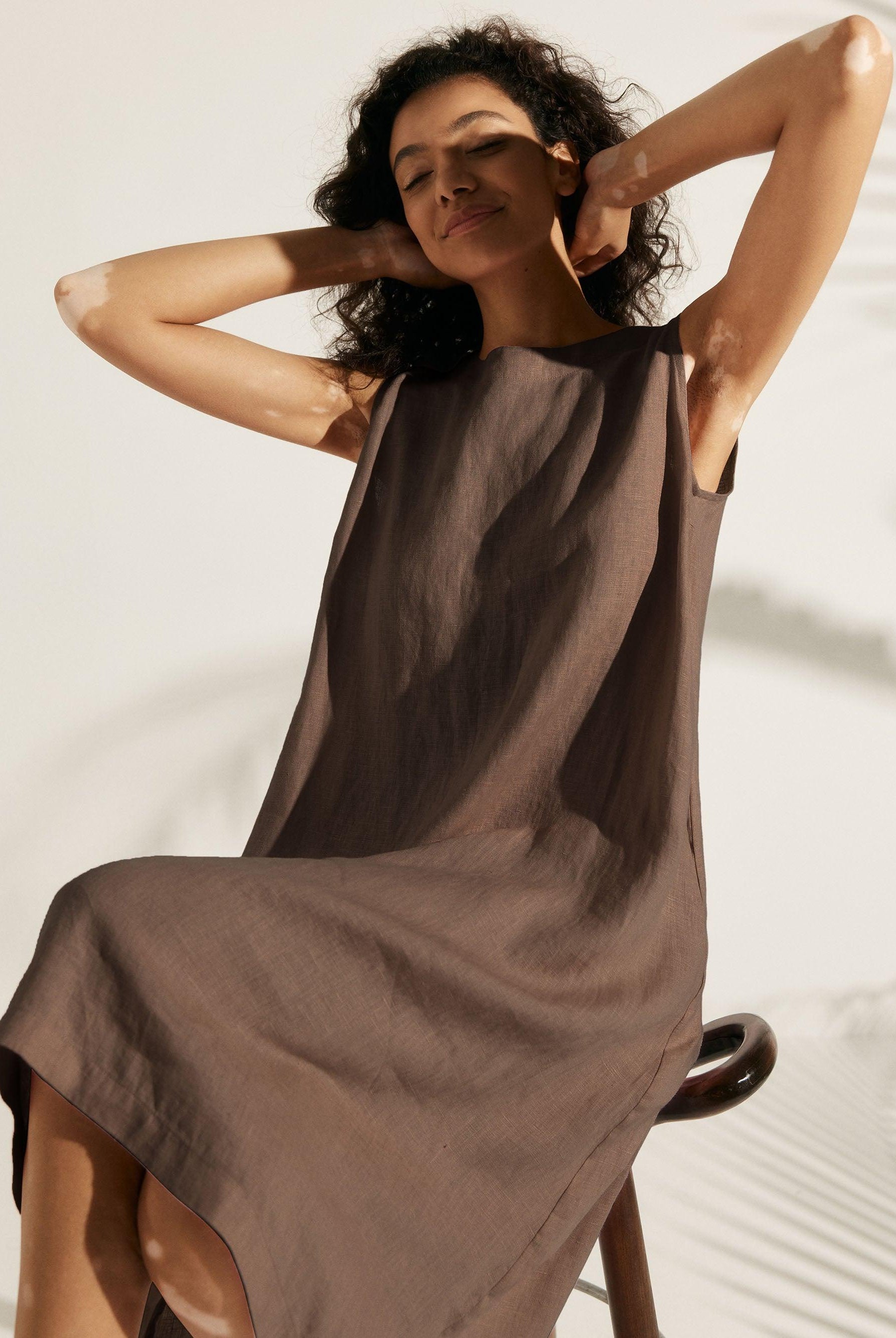 100% Linen Lightweight Sleeveless Dress SIENNA - DRESSES-Linen Midi