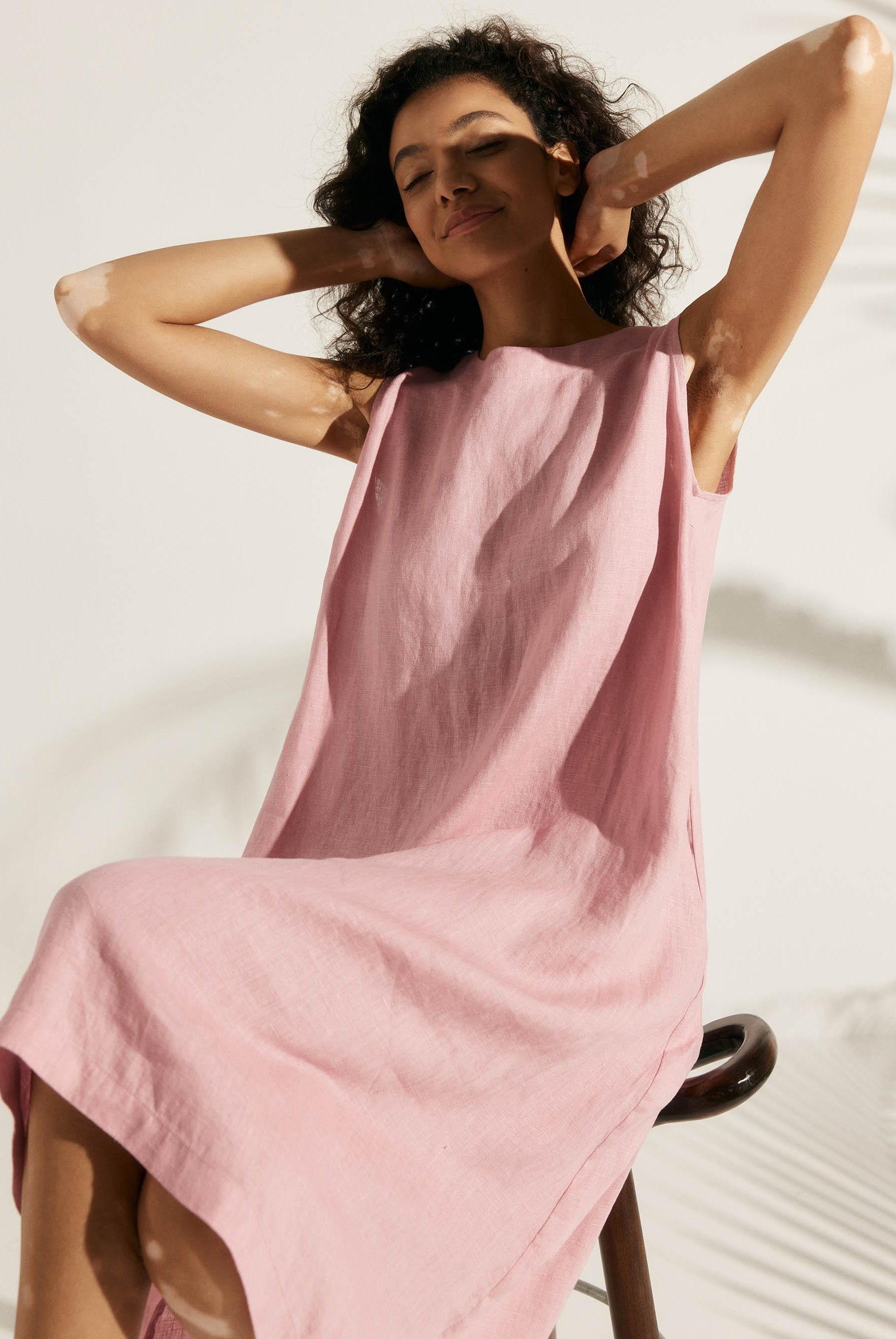 100% Linen Lightweight Sleeveless Dress SIENNA - DRESSES-Linen Midi