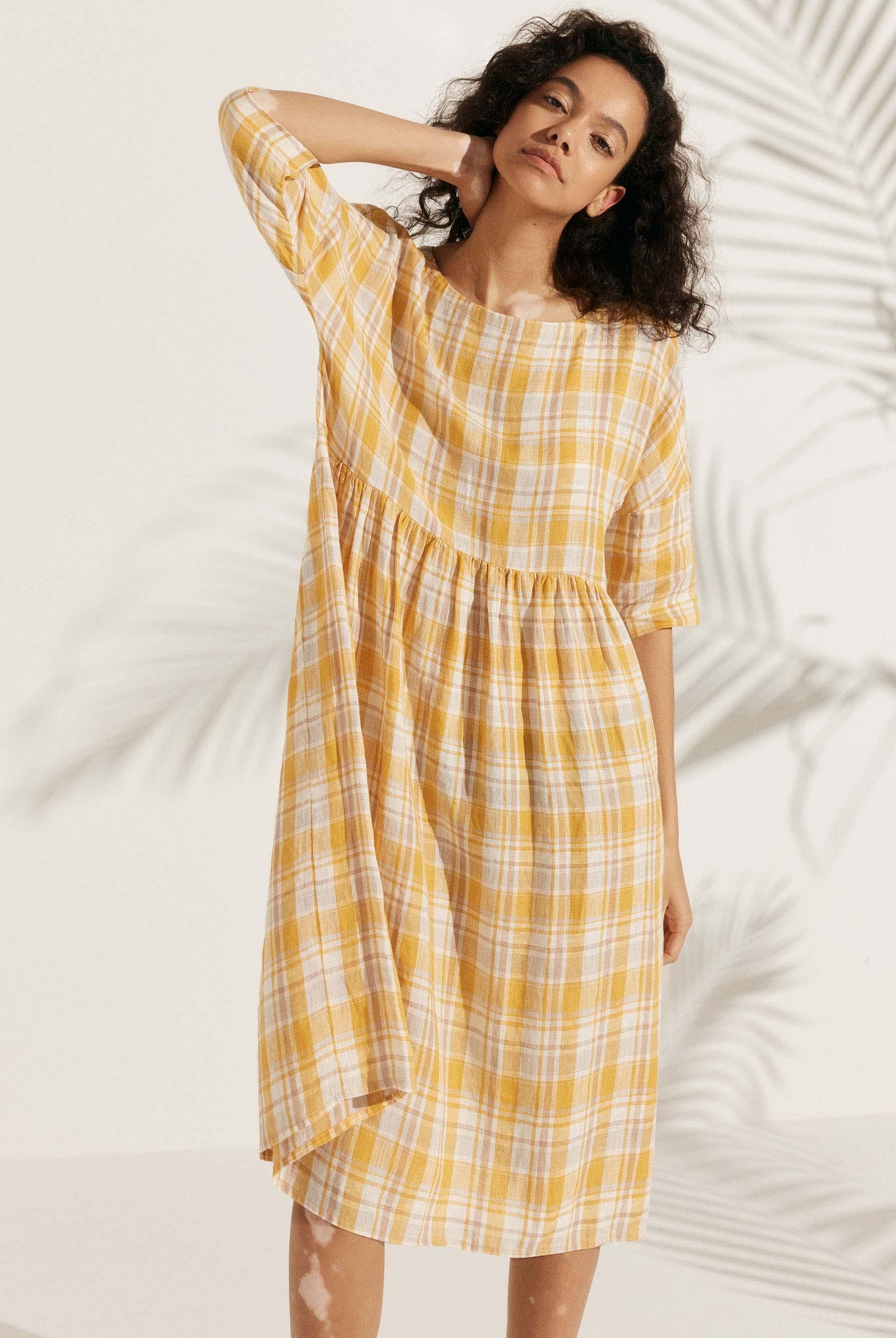 100% Linen A-Line Midi Dress VALENCIA - DRESSES-Linen