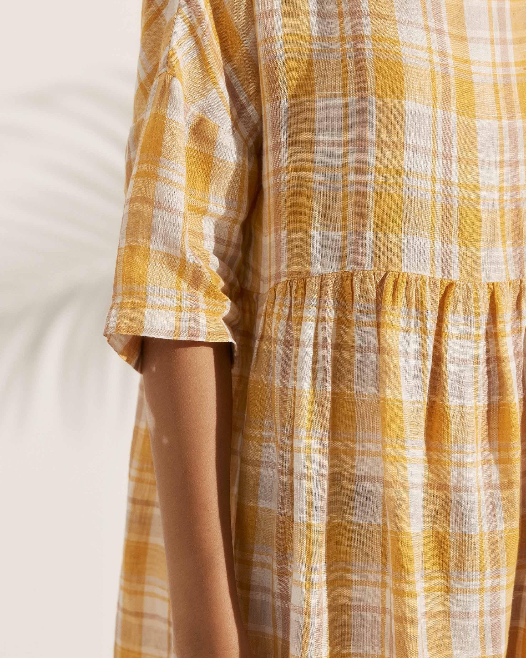 100% Linen A-Line Midi Dress VALENCIA - DRESSES-Linen