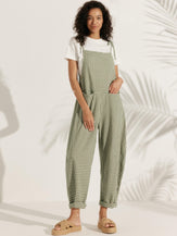 Linen Checked Square Neck Jumpsuit - Noir Check / S - BOTTOMS-Linen Pants