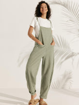Linen Checked Square Neck Jumpsuit - BOTTOMS-Linen Pants