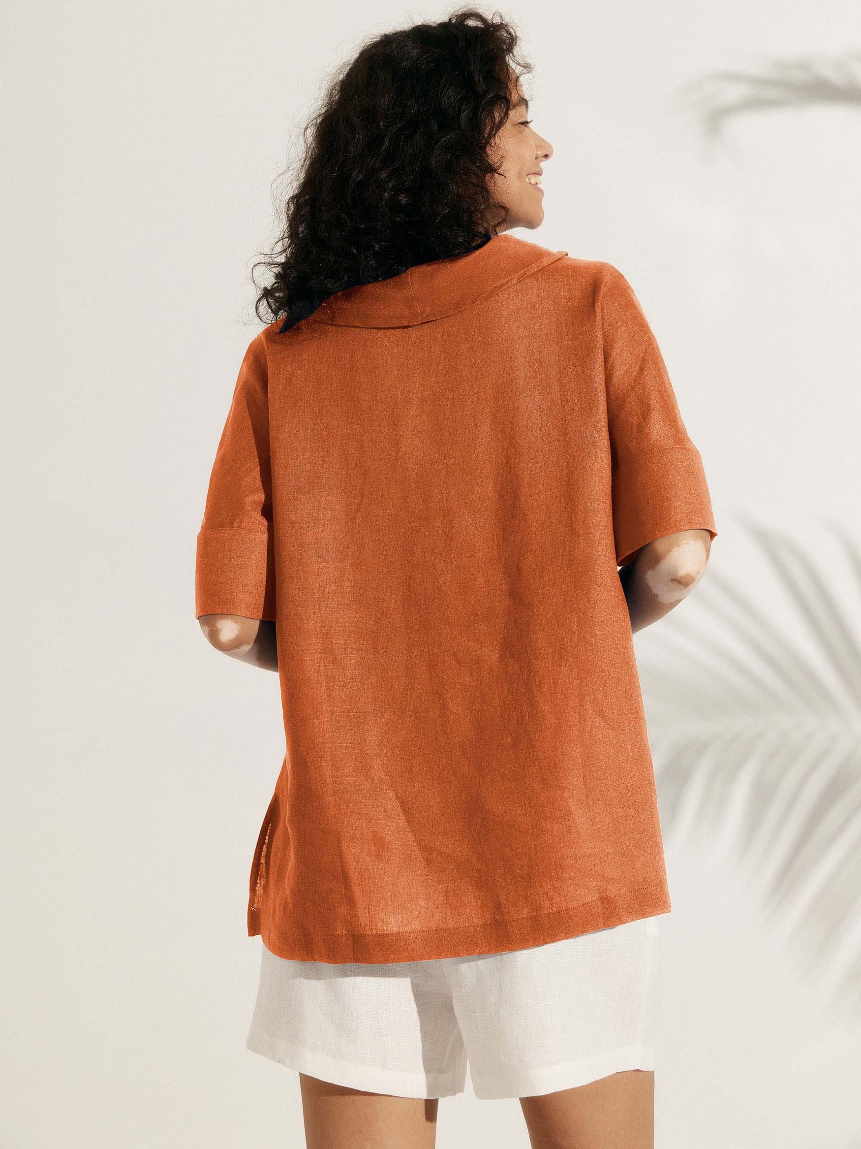 Linen V Neck Short Sleeve Shirt - TOPS-Linen Blouses