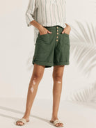 Linen Button-Fly Quarter Shorts LUCY - BOTTOMS-Linen
