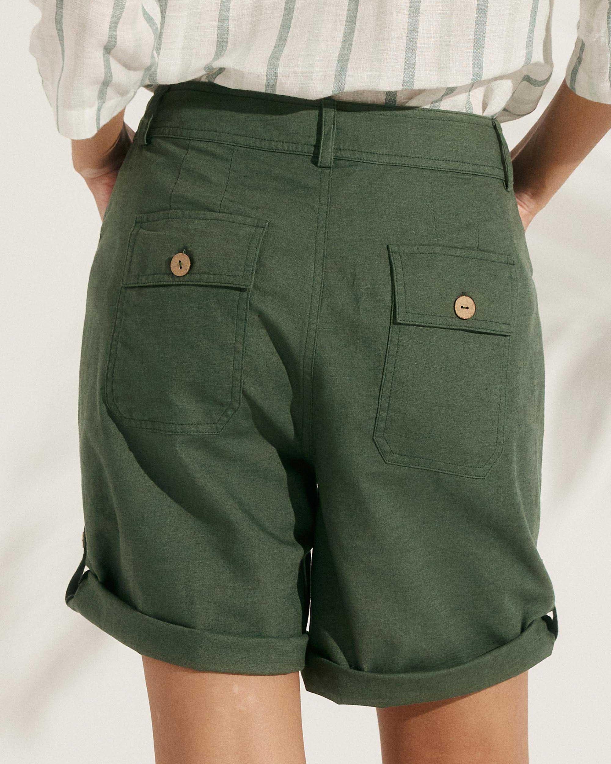Linen Button-Fly Quarter Shorts LUCY - BOTTOMS-Linen