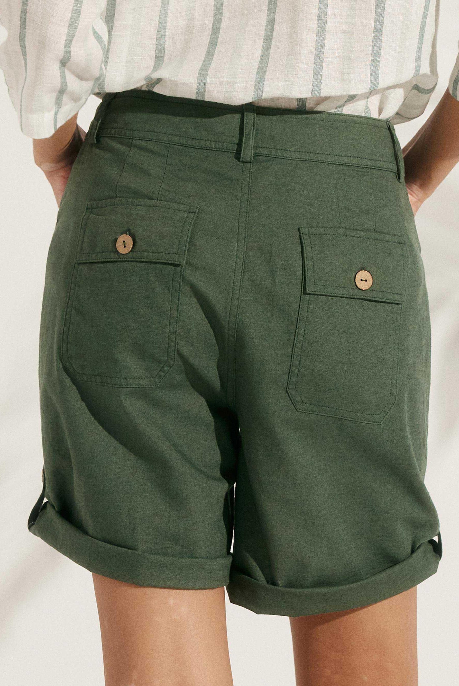 Linen Button-Fly Quarter Shorts LUCY - BOTTOMS-Linen