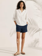 Linen Plaid Oversized Fit Pocket Shirt - TOPS-Linen Blouses