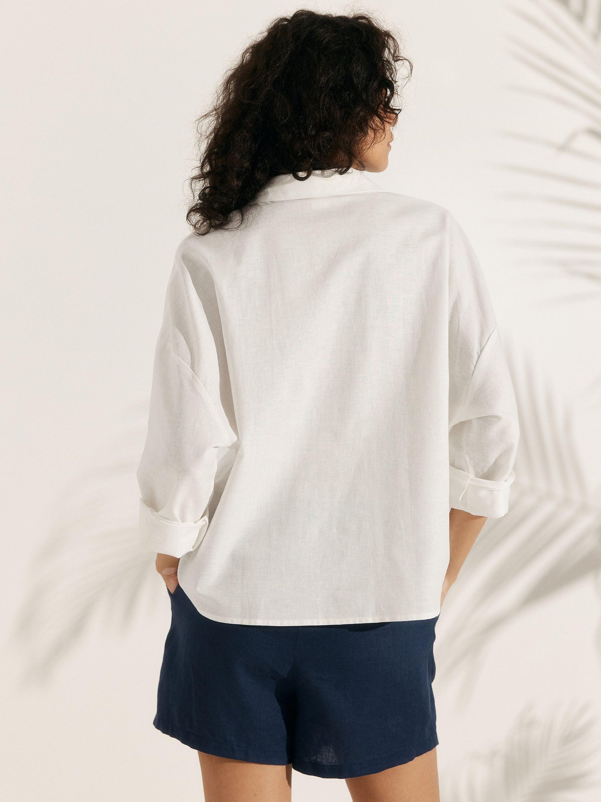 Linen Plaid Oversized Fit Pocket Shirt - TOPS-Linen Blouses