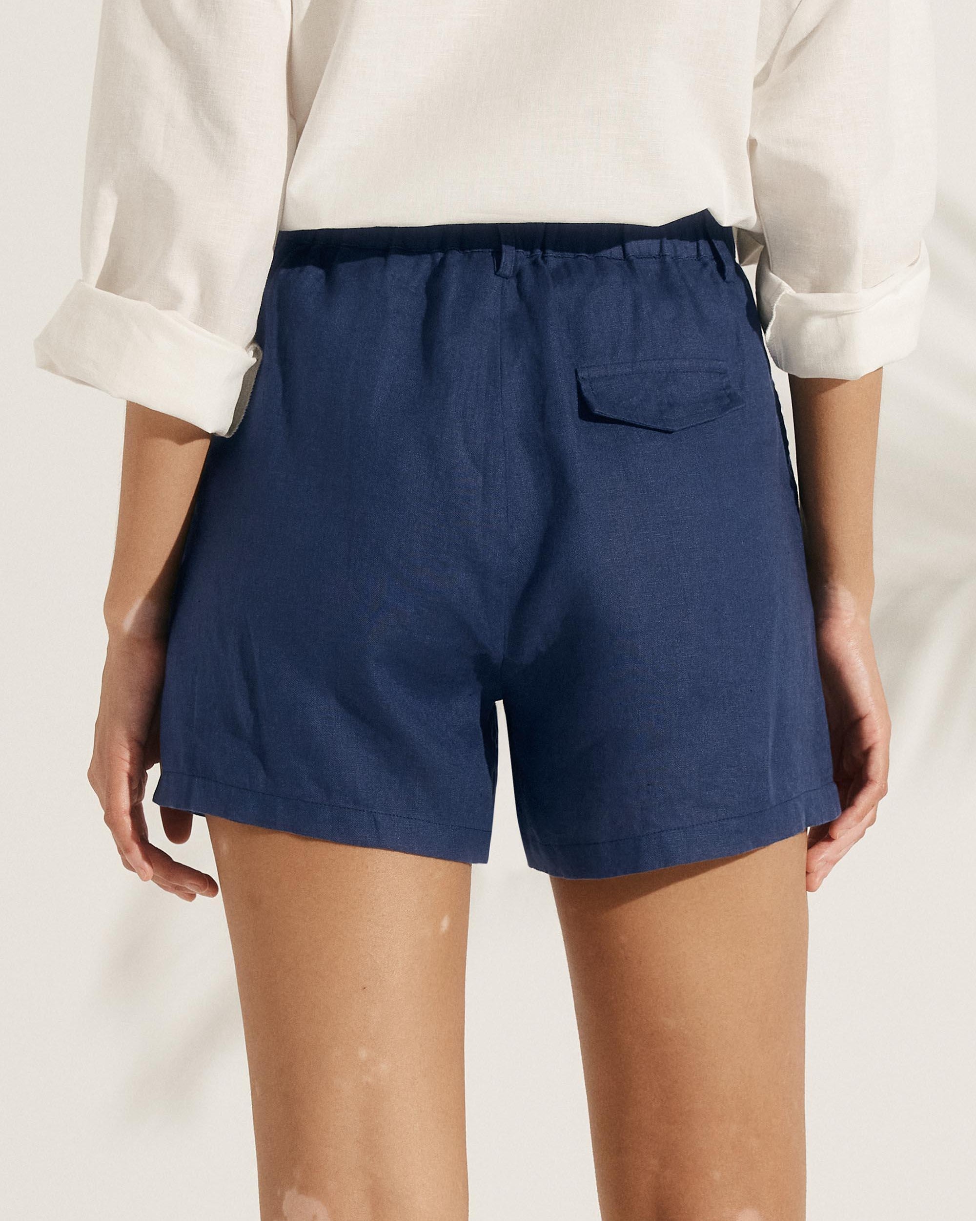 100% Linen Pleated Shorts - BOTTOMS-Linen