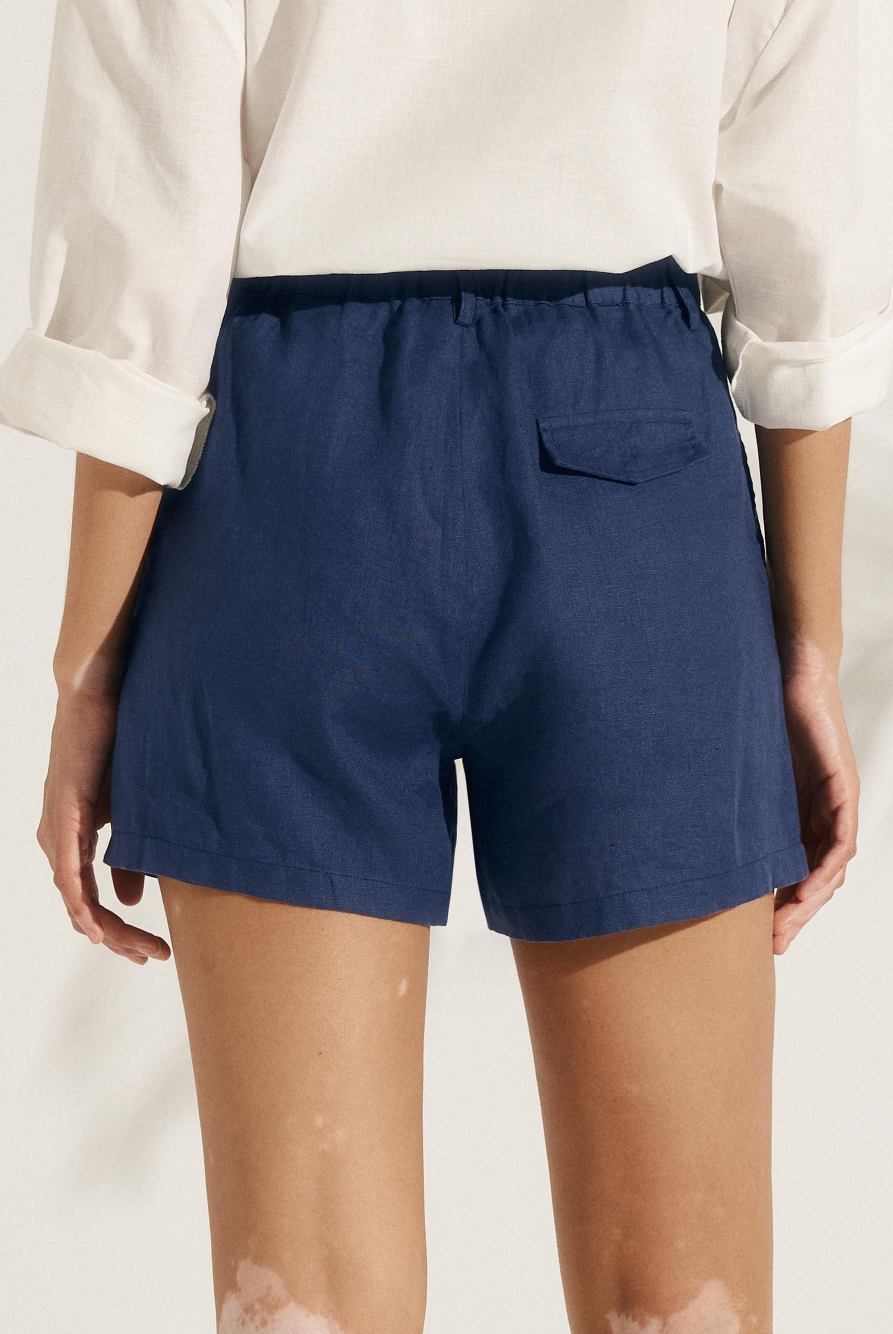 100% Linen Pleated Shorts - BOTTOMS-Linen