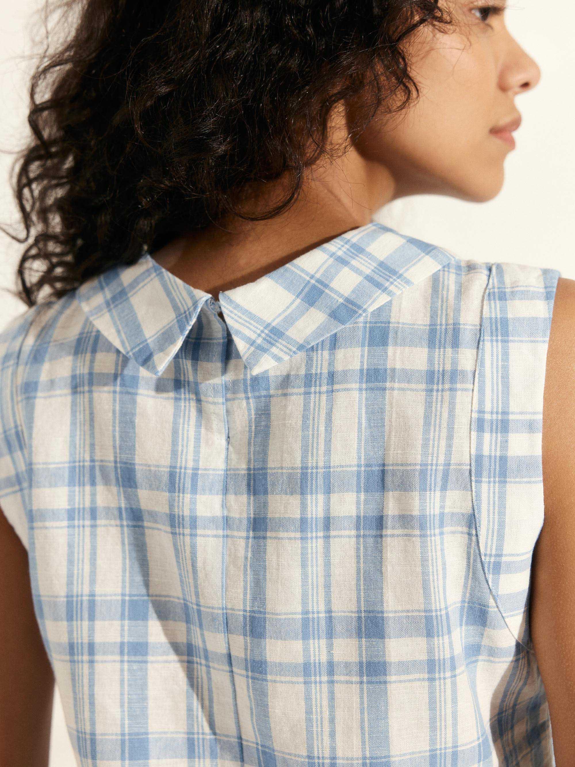 100% Linen Draped Collar Tank Top - TOPS-Linen Tanks