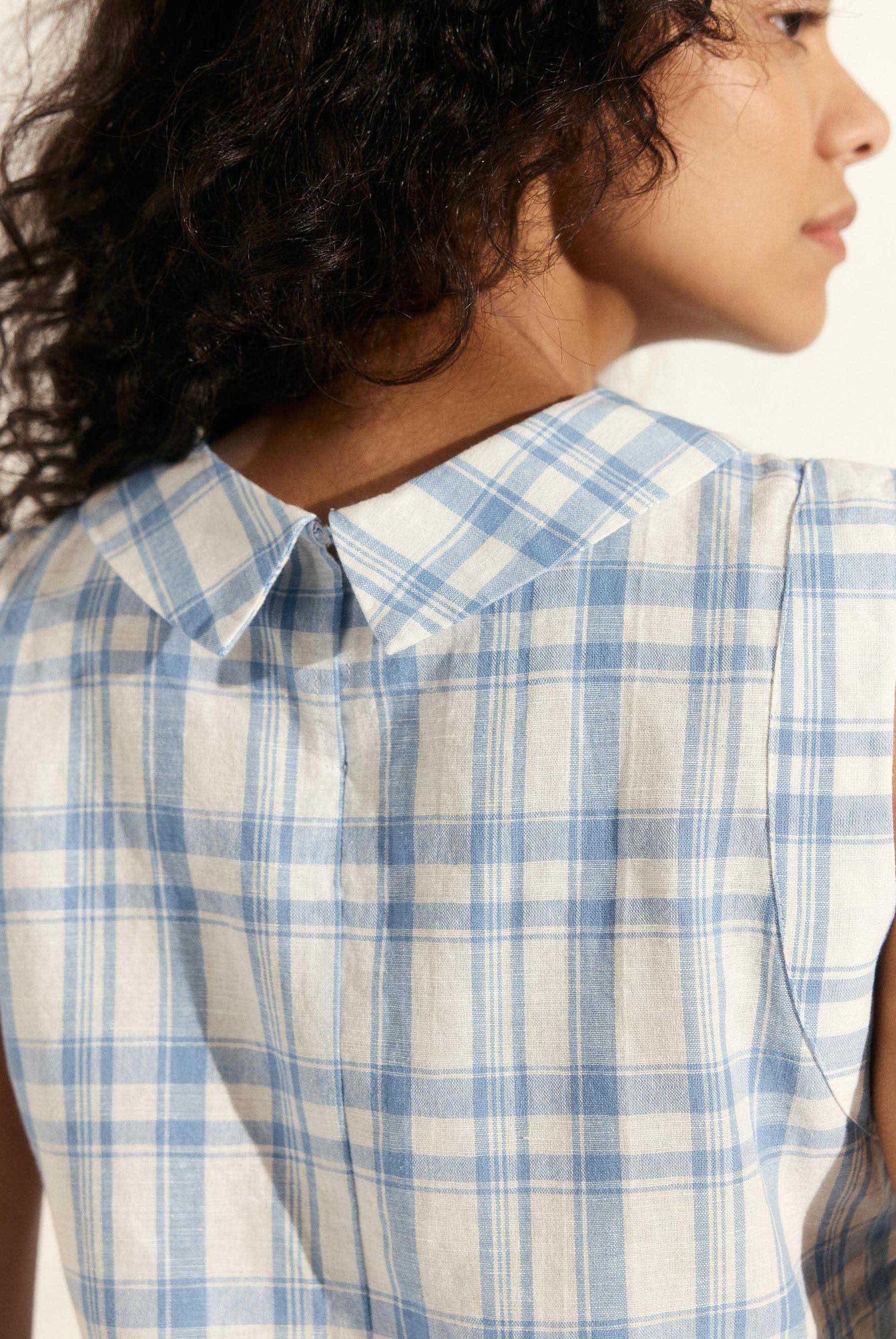 100% Linen Draped Collar Tank Top JACQUELINE - TOPS-Linen Tanks