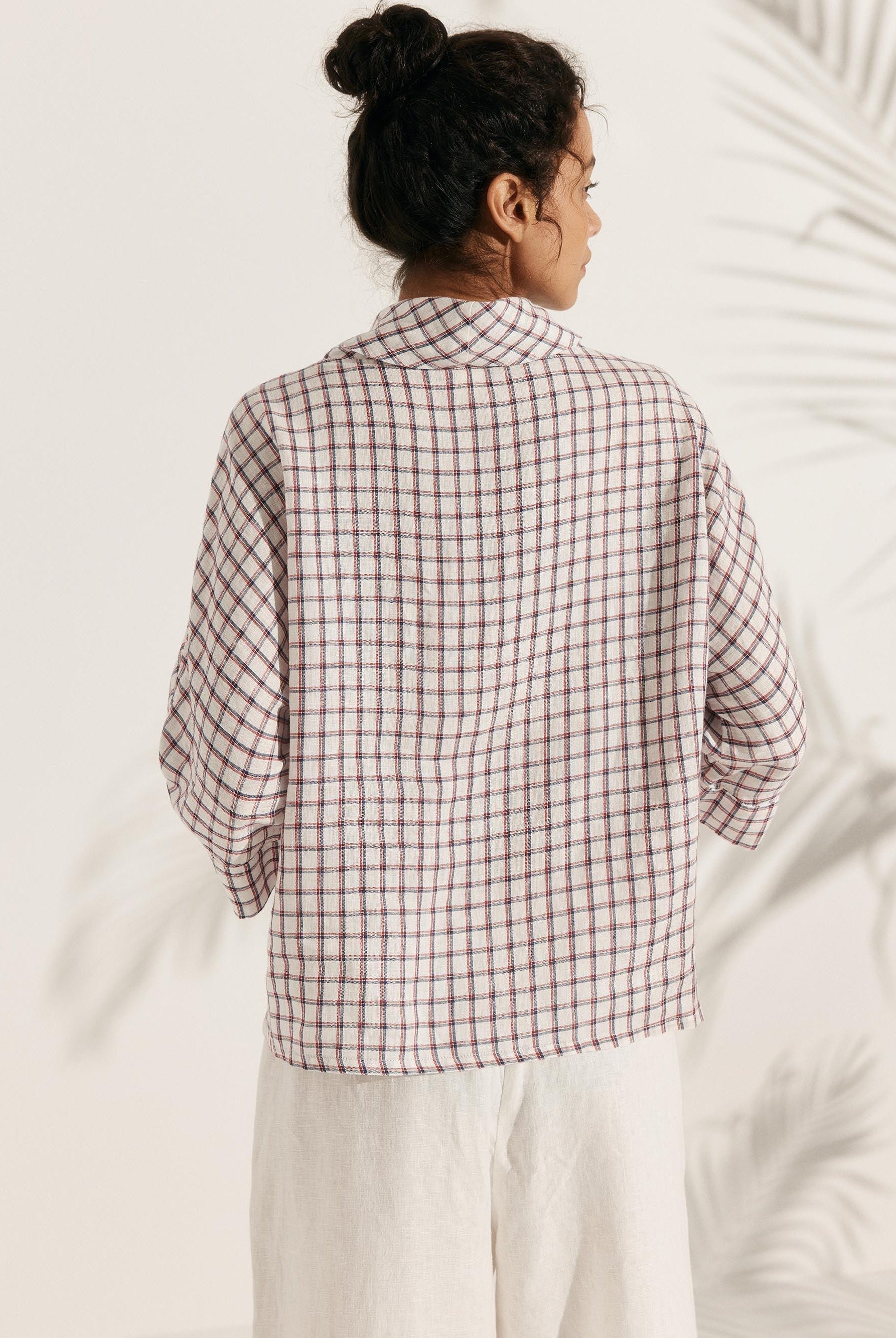 100% Linen Dropped Collar Long-Sleeve Top TRISTAN - TOPS-Linen Blouses