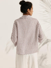 Linen-Cotton Dropped Collar Long-Sleeve Top TRISTAN - TOPS-Linen Blouses