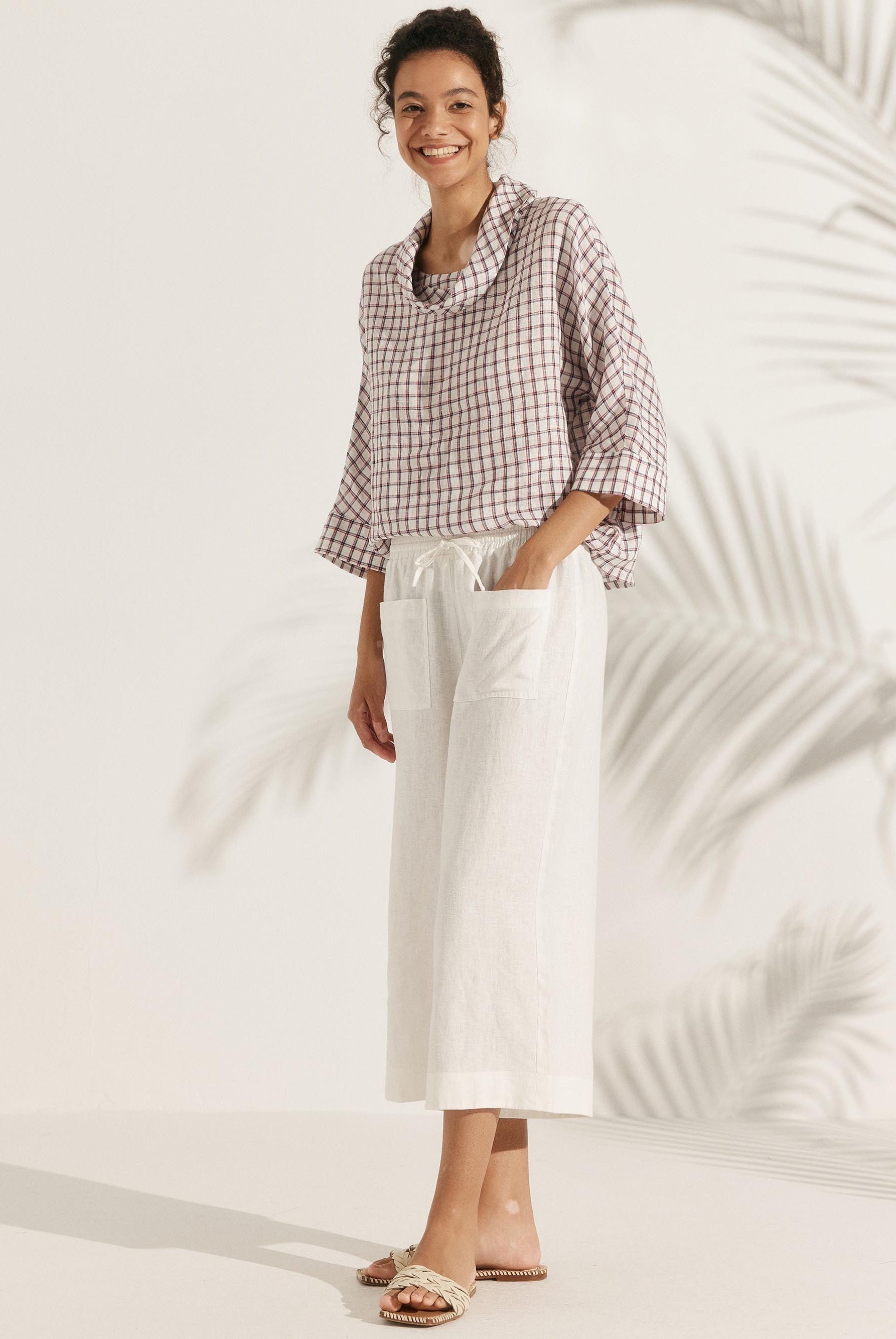 100% Linen Dropped Collar Long-Sleeve Top TRISTAN - TOPS-Linen Blouses