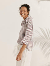 Linen-Cotton Dropped Collar Long-Sleeve Top TRISTAN - TOPS-Linen Blouses
