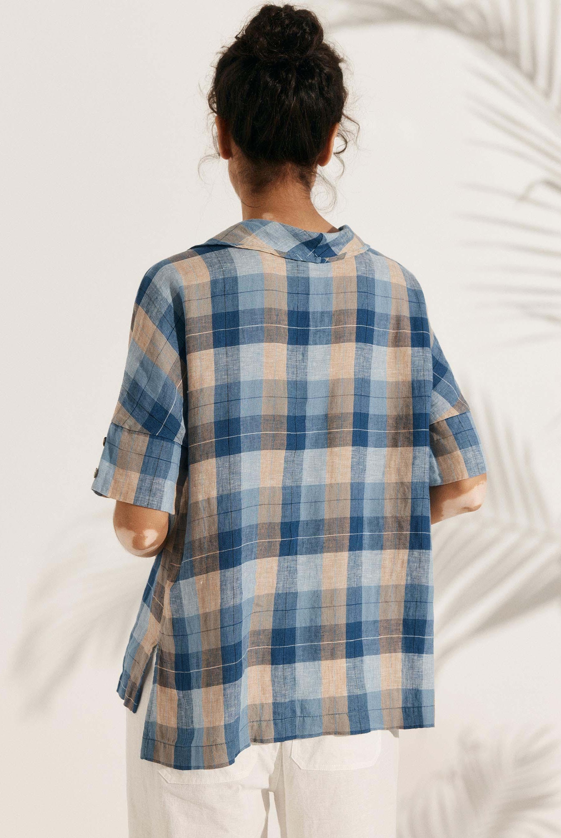 100% Linen V-Neck Short Sleeve Shirt SIERRA - TOPS-Linen Blouses