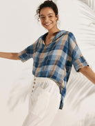 Linen V Neck Short Sleeve Shirt - TOPS-Linen Blouses