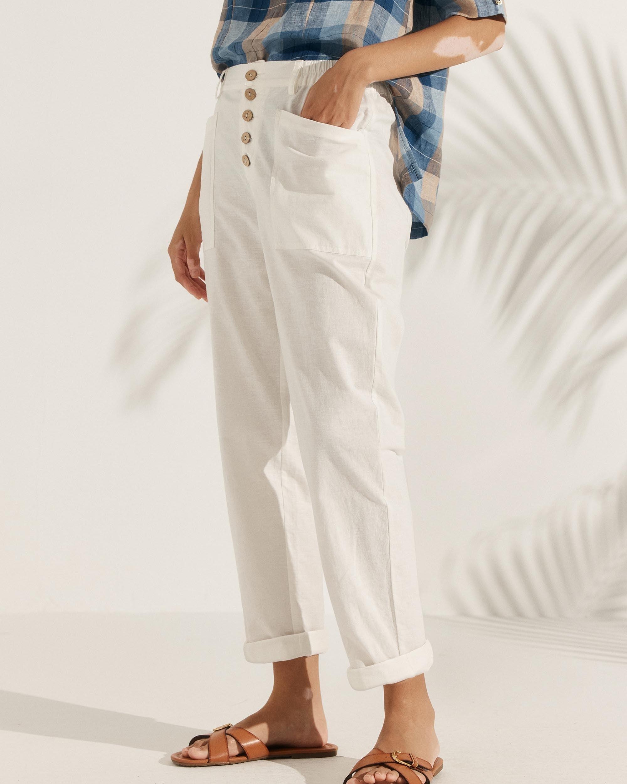 Linen Simple Button Fly Trousers HEIDI - BOTTOMS-Linen Pants