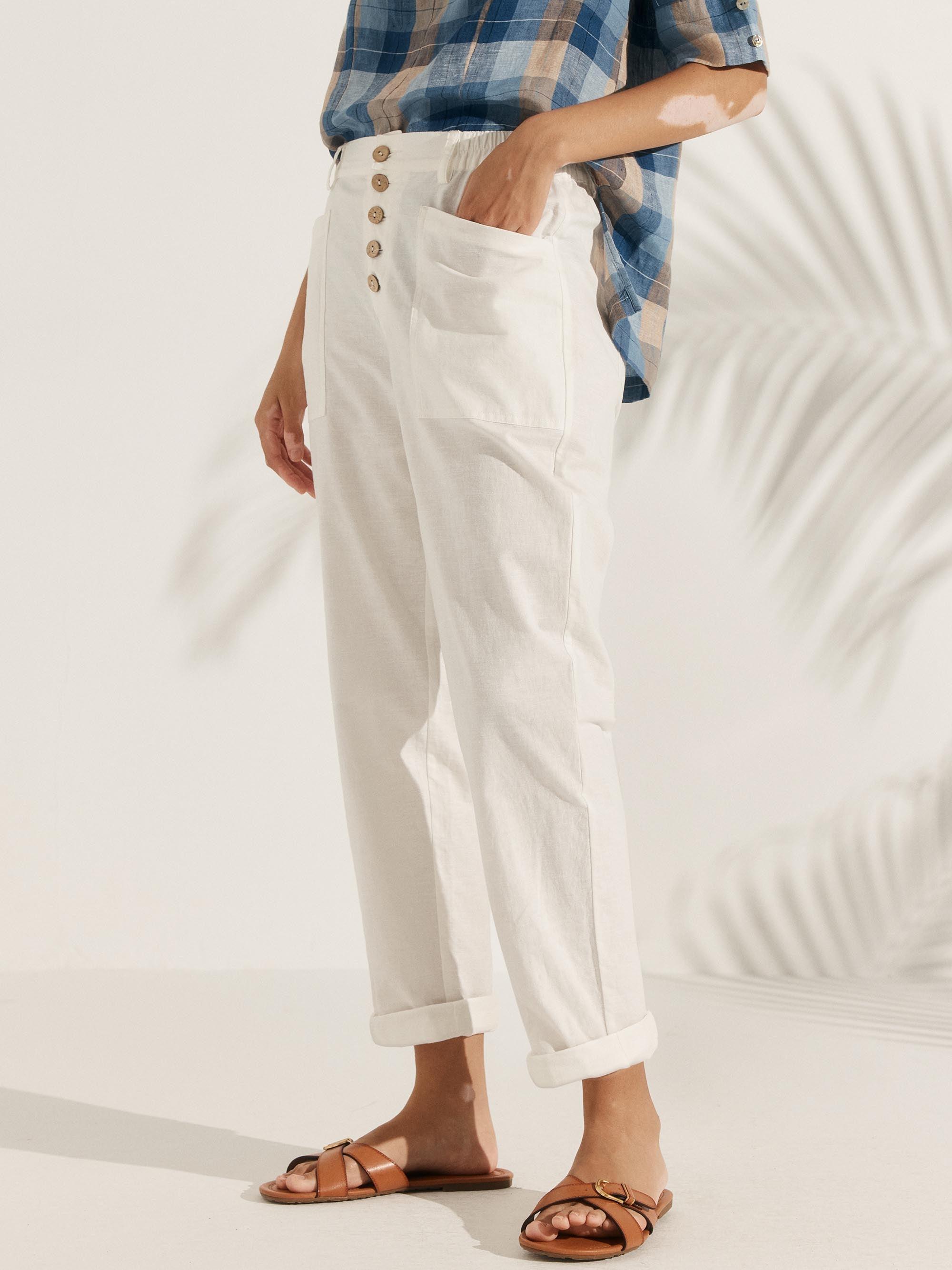 Linen Simple Button Fly Trousers HEIDI - BOTTOMS-Linen Pants