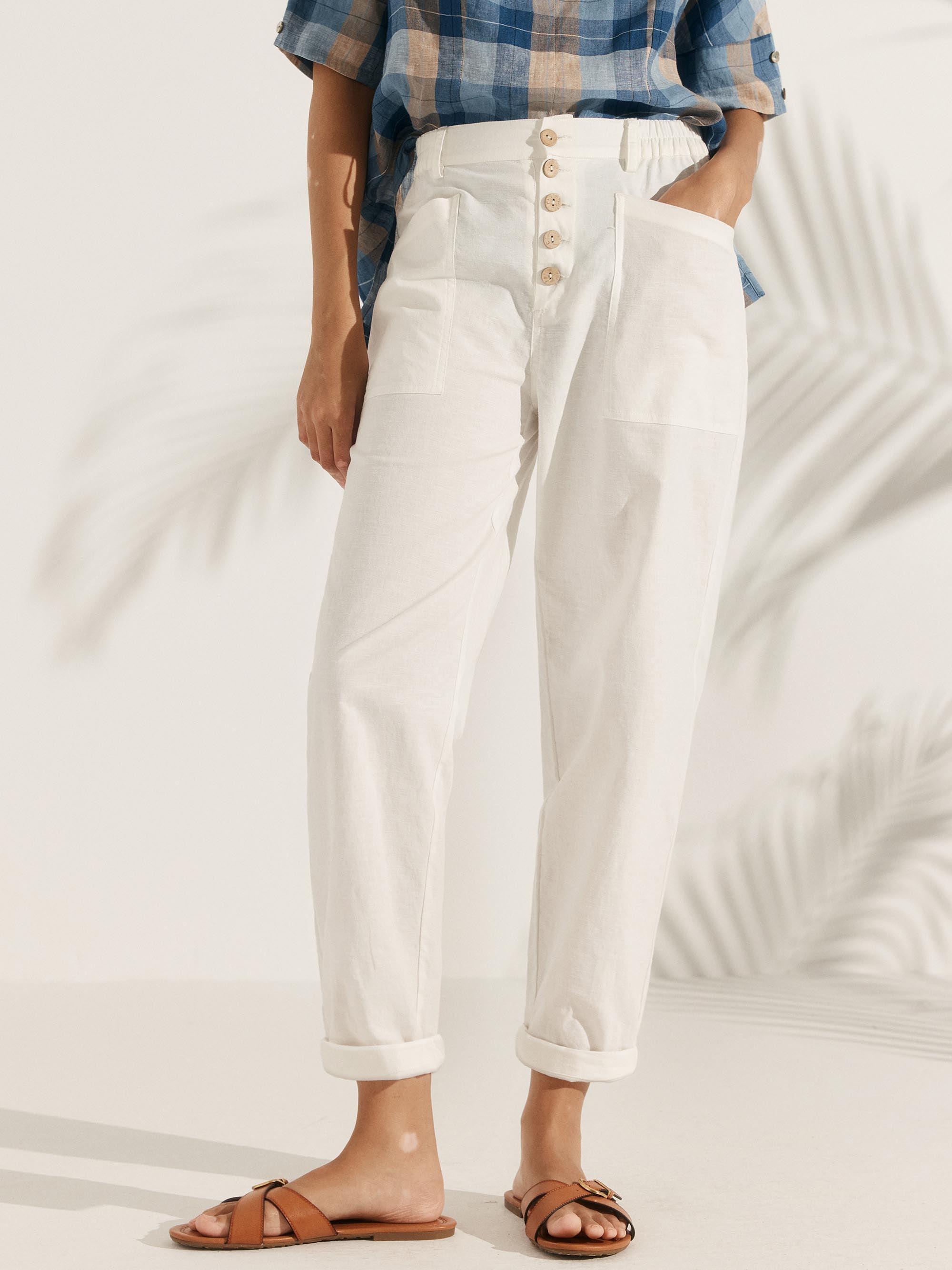Linen Simple Button Fly Trousers HEIDI - BOTTOMS-Linen Pants