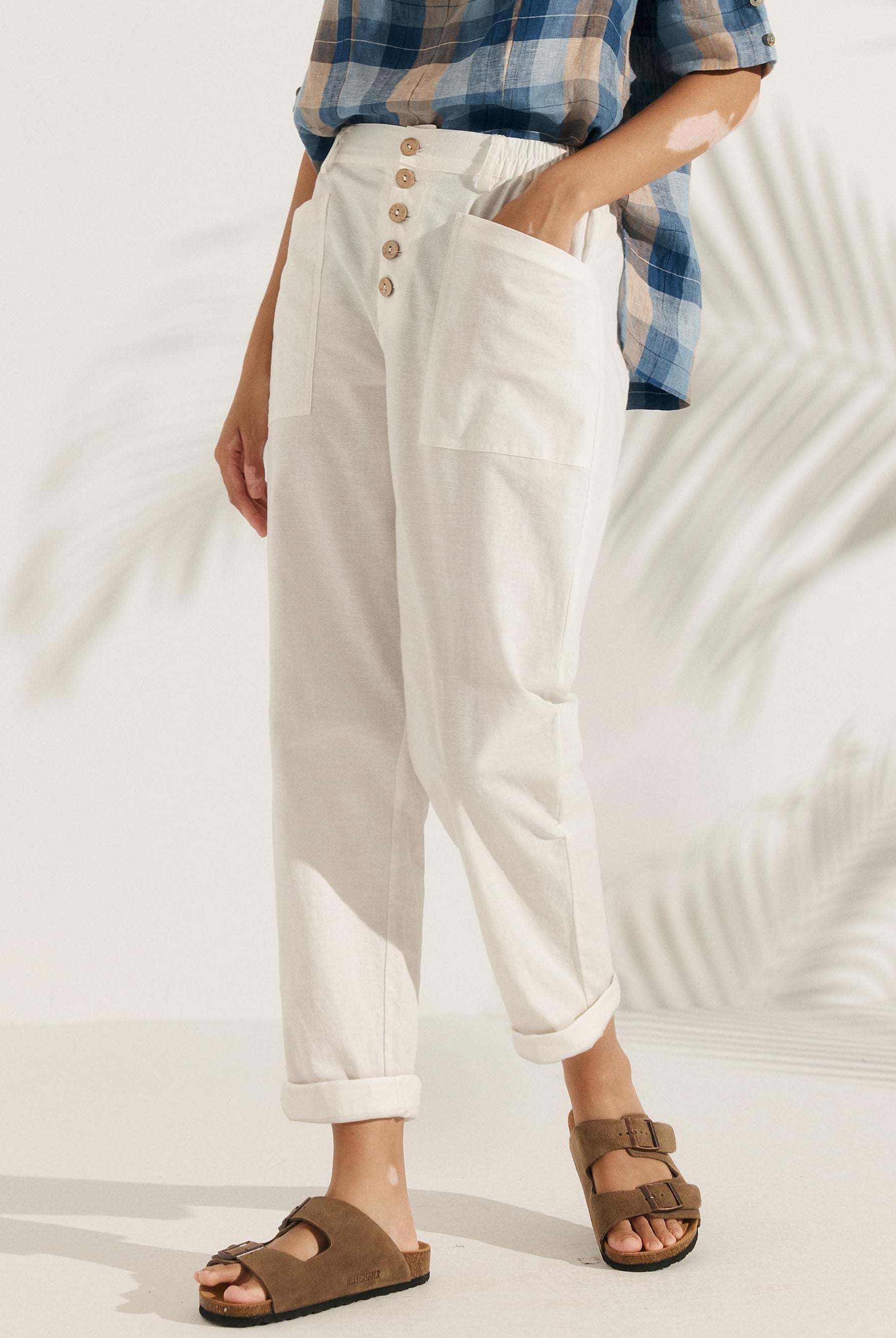 Linen Simple Button Fly Trousers HEIDI - BOTTOMS-Linen Pants