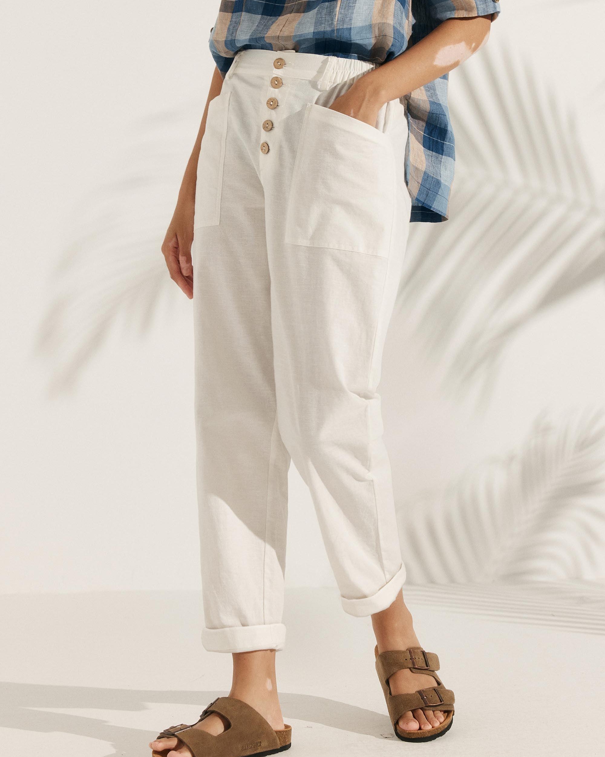 Linen Simple Button Fly Trousers HEIDI - BOTTOMS-Linen Pants